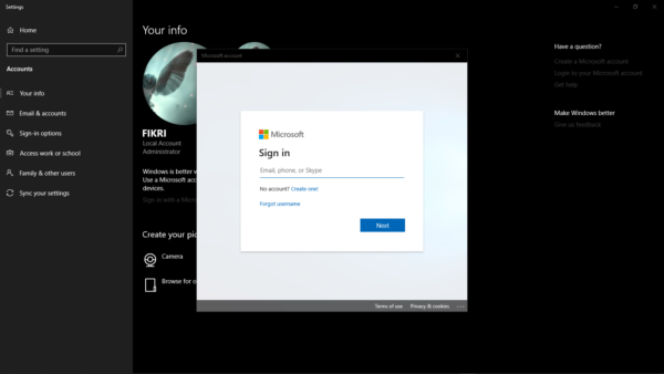 Menghubungkan Akun Microsoft ke Akun Windows