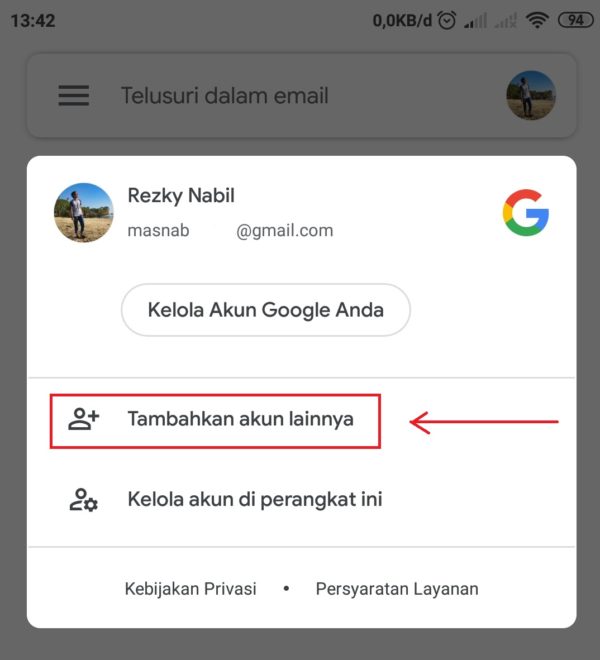 Cara nambah akun gmail